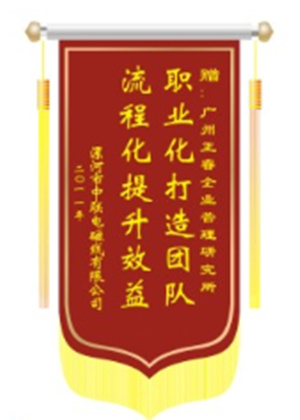 中聯(lián)電磁線總經(jīng)理贈(zèng)送正睿咨詢職業(yè)化打造團(tuán)隊(duì)，流程化提升效益錦旗